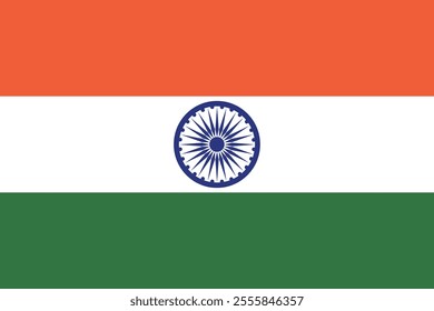 Vector illustration of the Indian flag in its original 2:3 aspect ratio, featuring three horizontal stripes in saffron, white, and green, with a navy blue Ashoka Chakra in the center. 