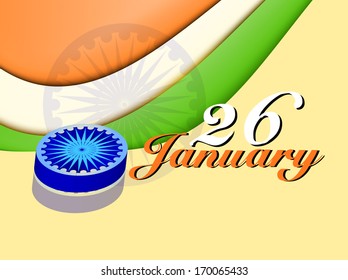 Vector illustration of Indian flag in Republic Day and Independence Day with shiny wave.  