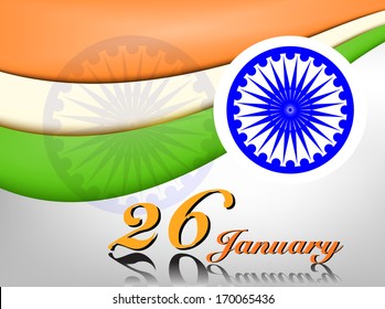 Vector illustration of Indian flag in Republic Day and Independence Day with shiny wave.  