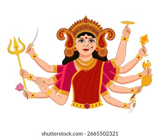 Ilustración vectorial del dios indio durga maa en Happy Durga Puja Subh Navratri