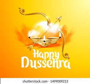 vector illustration. Indian holiday happy dussehra. translation from Marathi: Vijayadashami. design elements for decoration of posters, cards, flyers, covers and sales. Rama's victory over the demonic