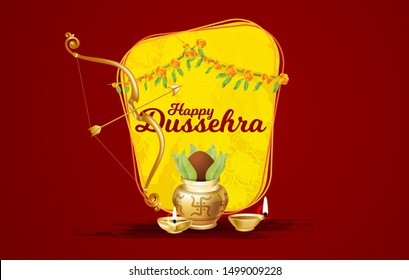 vector illustration. Indian holiday happy dussehra. translation from Marathi: Vijayadashami. design elements for decoration of posters, cards, flyers, covers and sales. Rama's victory over the demonic