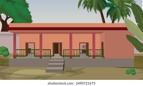 Vector illustration of Indian house vector art. Village house. Indian village background for cartoon