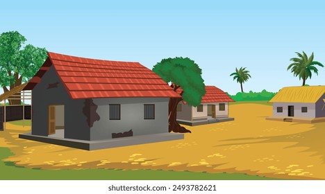 Vector illustration of Indian house vector art. Village house. Indian village background for cartoon