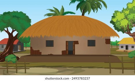 Vector illustration of Indian house vector art. Village house. Indian village background for cartoon