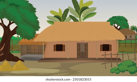 Vector illustration of Indian house vector art. Village house. Indian village background for cartoon