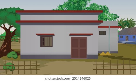 Vector illustration of Indian house vector art. Village house. Indian village background for cartoon