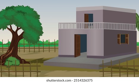 Vector illustration of Indian house vector art. Village house. Indian village background for cartoon