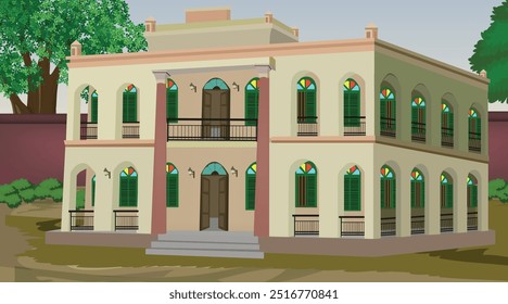 Vector illustration of Indian house vector art. Village house. Indian village background for cartoon
