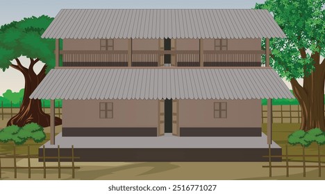 Vector illustration of Indian house vector art. Village house. Indian village background for cartoon
