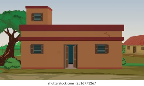 Vector illustration of Indian house vector art. Village house. Indian village background for cartoon