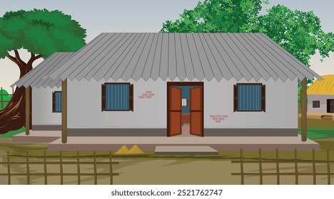 Ilustración vectorial de Arte vectorial de casa india. Casa de pueblo. Fondo de pueblo indio para dibujos animados