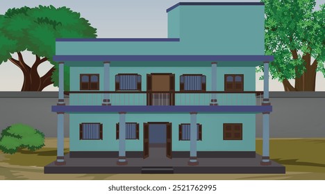 Ilustración vectorial de Arte vectorial de casa india. Casa de pueblo. Fondo de pueblo indio para dibujos animados