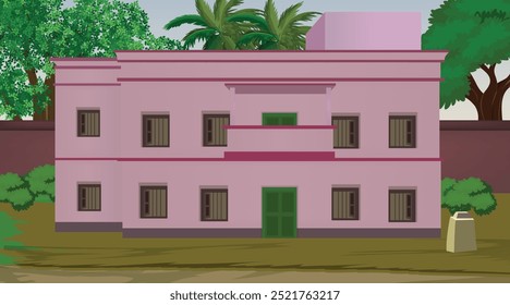 Ilustración vectorial de Arte vectorial de casa india. Casa de pueblo. Fondo de pueblo indio para dibujos animados