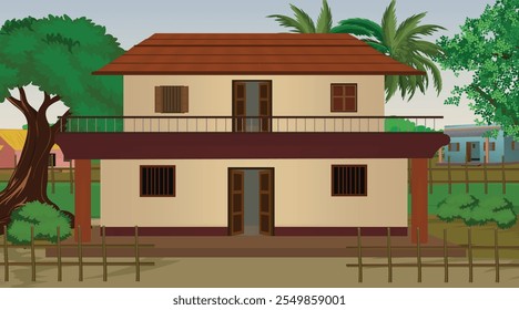 Vector illustration of Indian house vector art. Village house. Indian village background for cartoon