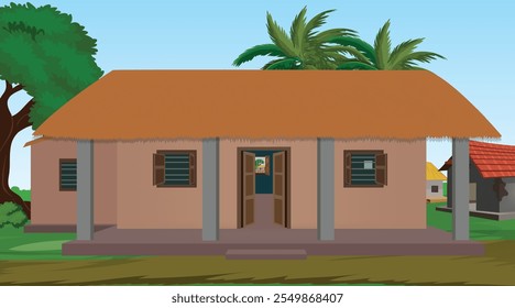 Vector illustration of Indian house vector art. Village house. Indian village background for cartoon
