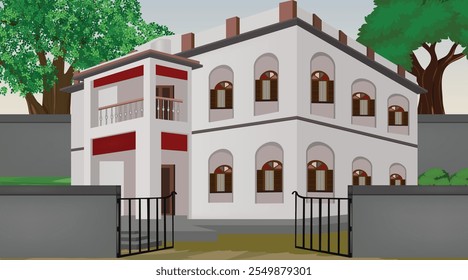 Ilustração vetorial da arte vetorial da casa indiana. Casa da aldeia. Fundo de aldeia indiana para desenhos animados