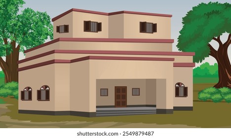 Vector illustration of Indian house vector art. Village house. Indian village background for cartoon