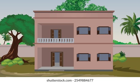 Vector illustration of Indian house vector art. Village house. Indian village background for cartoon