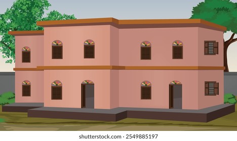 Vector illustration of Indian house vector art. Village house. Indian village background for cartoon