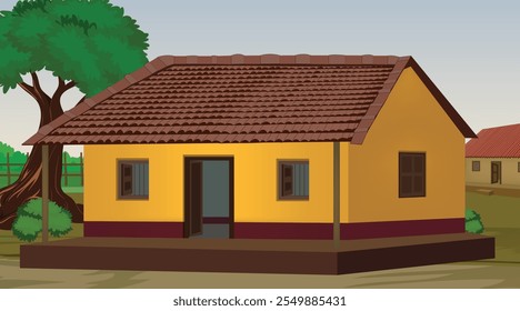 Vector illustration of Indian house vector art. Village house. Indian village background for cartoon