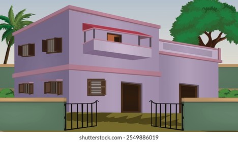 Vector illustration of Indian house vector art. Village house. Indian village background for cartoon