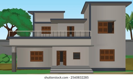 Vector illustration of Indian house vector art. Village house. Indian village background for cartoon