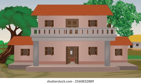 Vector illustration of Indian house vector art. Village house. Indian village background for cartoon