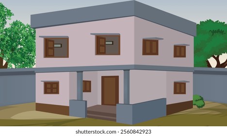 Vector illustration of Indian house vector art. Village house. Indian village background for cartoon
