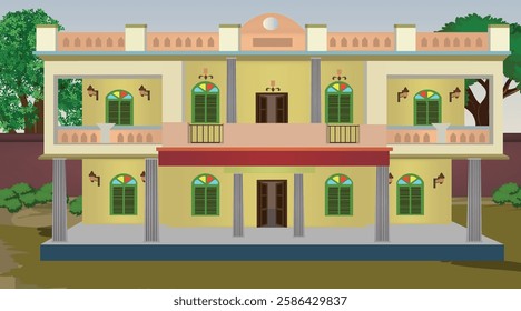 Vector illustration of Indian house vector art. Village house. Indian village background for cartoon