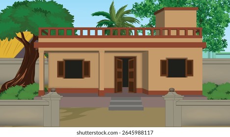 Vector illustration of Indian house vector art. Village house. Indian village background for cartoon