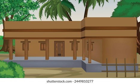 Vector illustration of indian house vector artvillage houseindian village background for cartoon