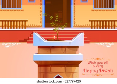 vector illustration of Indian house decorated with diya in Diwali