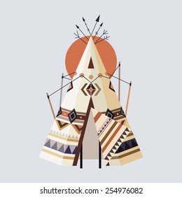 Vector Illustration Of Indian House Tepees (also Known As Wigwam)