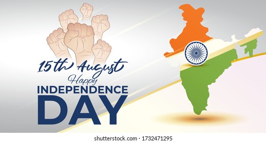VECTOR ILLUSTRATION FOR INDIAN INDEPENDENCE DAY, ILLUSTRATION IS  SHOWING INDIAN MAP WITH UNITY HANDS ON INDIAN FLAG BACKGROUND