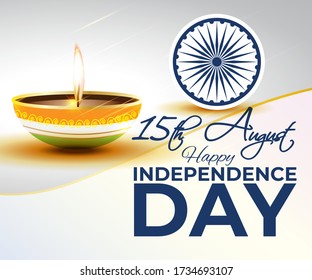 VECTOR ILLUSTRATION FOR INDIAN INDEPENDENCE DAY, ILLUSTRATION IS  SHOWING INDIAN MAP WITH LAMP WITH INDIAN FLAG COLOR