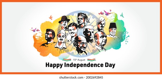 vector illustration of Indian independence Day festival tricolor background with Freedom Fighter - Shutterstock ID 2002692845