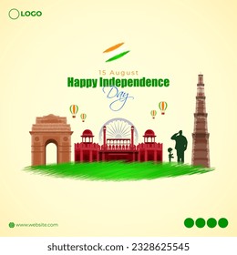 Vector illustration of Indian Independence Day social media story feed mockup template, written Hindi text means independence day india