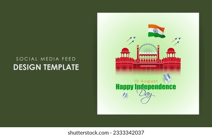 Vector illustration of Indian Independence Day social media story feed mockup template, written Hindi text means independence day india