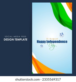 Vector illustration of Indian Independence Day social media story feed mockup template, written Hindi text means independence day india