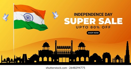 Vector illustration of Indian Independence Day Sale social media template