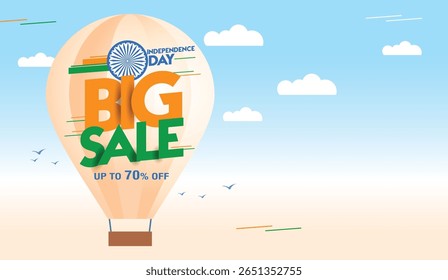 Ilustración vectorial de fondo de venta del Día de la Independencia de la India con globo de aire.