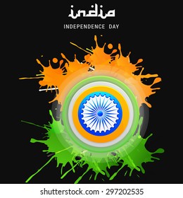Vector illustration Indian Independence Day celebrations greeting card of India with ashoka wheel.