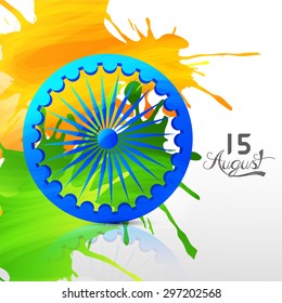 Vector illustration Indian Independence Day celebrations greeting card of India with ashoka wheel.