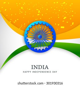Vector Illustration Indian Independence Day celebrations background of India with ashoka wheel.