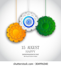 Vector Illustration Indian Independence Day celebrations background of India with ashoka wheel.