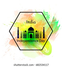 Vector illustration Indian Independence Day with religion sign - famous mosque. 15 August. Watercolor design template for poster,banner, flayer, greeting,invitation card. Independence day cards.