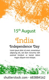Vector illustration Indian Independence Day, India flag in trendy style. 15 August. Watercolor design template for poster, banner, flayer, greeting,invitation card. Independence day card. National day