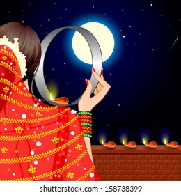 vector illustration of Indian Lady celebrating Karva Chauth