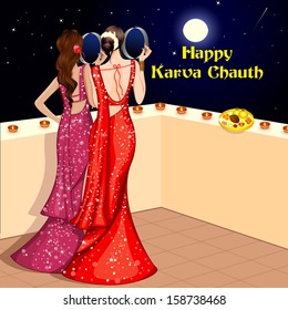 vector illustration of Indian Lady celebrating Karva Chauth